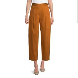 Rebecca Taylor Pleated Stretch Cotton Crop Trousers Pants Work Dress in Toffee
